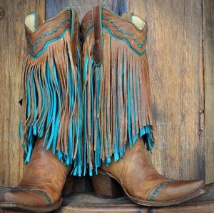 Turquoise Fringe Corral Cowboy Boot